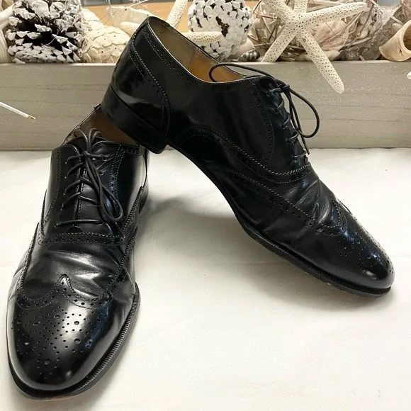 SALVATORE FERRAGAMO BLACK OXFORD LACE UP DRESS SHOES SIZE 10.5 D display picture 1